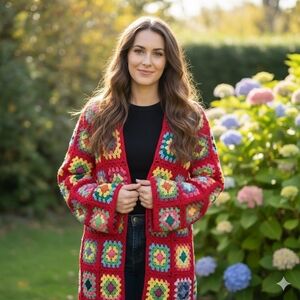 Granny square red cardigan
